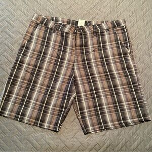 Hurley Hybrid Shorts Mens Size 36 Brown/Grey/Black/White Plaid Stretch Shorts